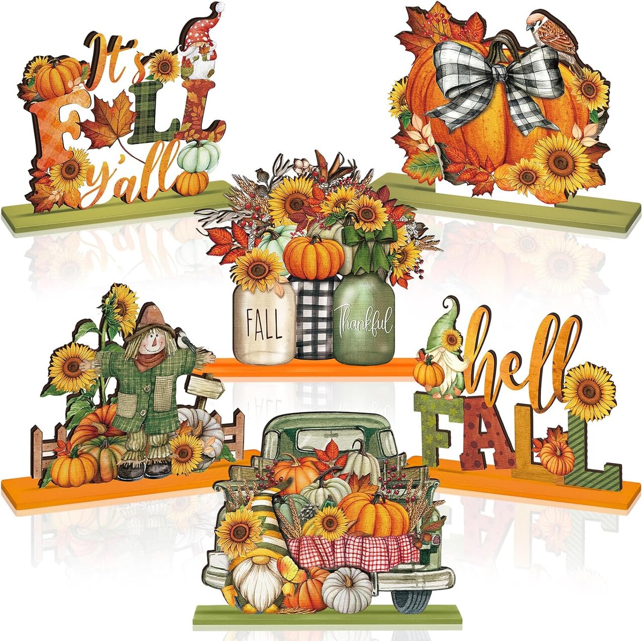 6 Pcs Fall Decor for Home Fall Table Decorations Thanksgiving Signs Centerpieces(Rustic)